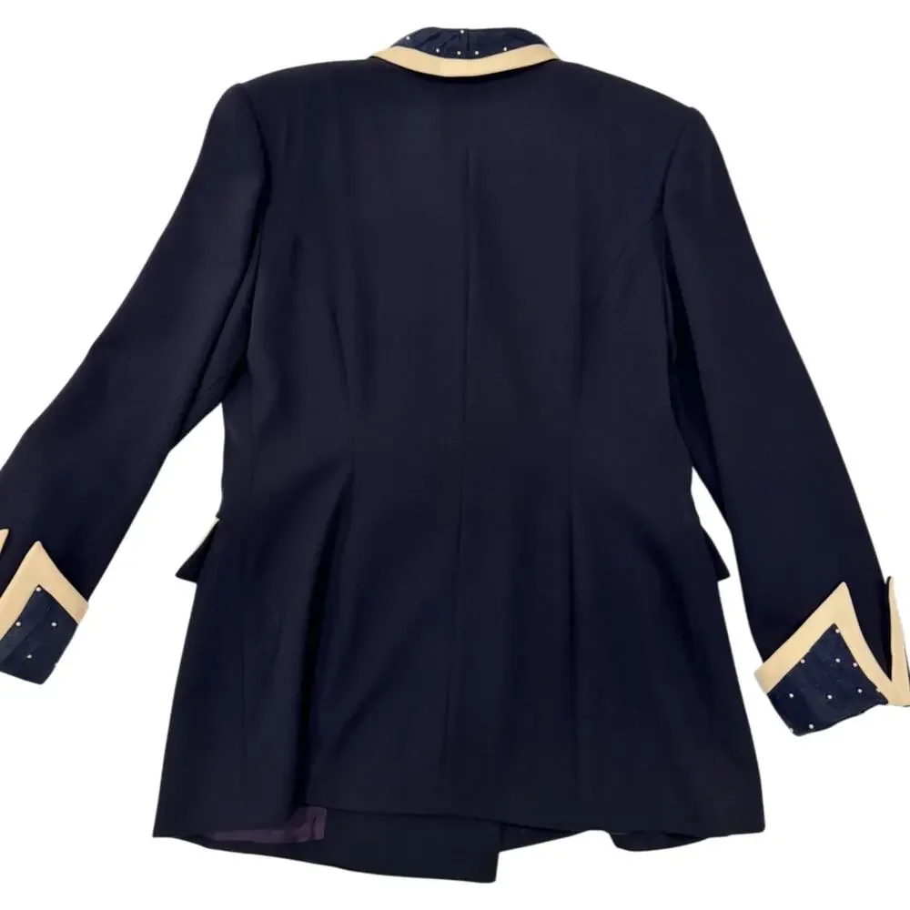 Milano High Fashion Vintage Blazer Pearl Navy Women's 40 Regencycore Royalcore - Picture 2 of 13